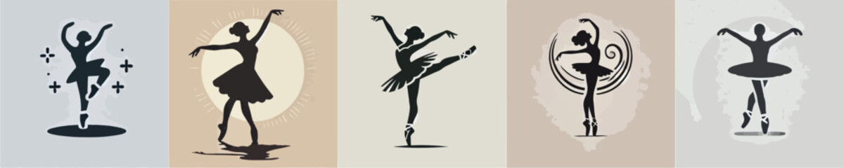 collection of vector icons of silhouette ballet dancer characters