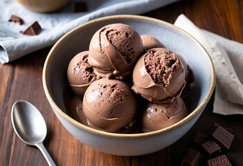 A bowl of chocolate coffee ice cream with chocolate shavings on top