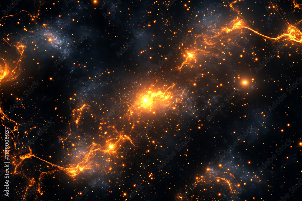 Poster fiery nebulae and cosmic dust in deep space.