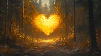 Golden Heart Burning Bright In Autumn Woods