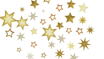 Abstract design with golden stars on a black background. The stars are of various sizes and shapes, creating a beautiful and festive pattern.