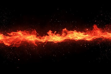 Fiery stream of orange and red flames on black background.