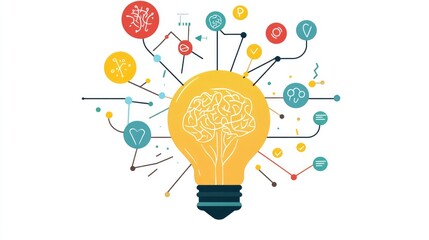 a creative mind map chart clipart, brainstorming process element, colorful connected nodes, flat design, isolated on white background