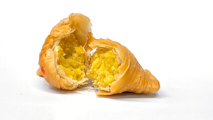 curry puff pastry isolated on white background. Snacks in Thailand. Bean Paste Pastries