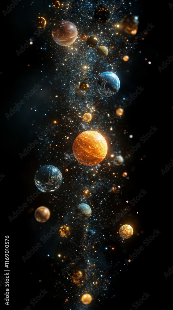 Wall mural cosmic journey through the solar system with planets and stars in a breathtaking display