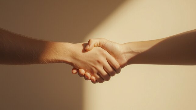 Two hands shaking in a warm, inviting setting symbolize trust, agreement, and collaboration.
