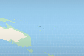 Vanuatu highlighted on a detailed map, geographic location of Vanuatu.