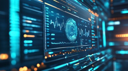 Fototapeta premium Futuristic Tech Interface with Data Streams and Graphs