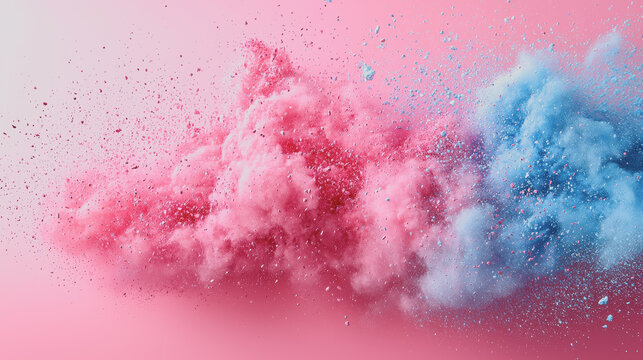 Vibrant powder-coated celebrations with colorful pink and blue powder clouds creating an energetic atmosphere for parties events and creative artistic expressions