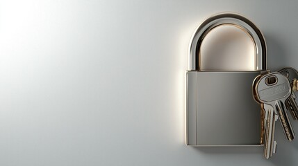 Fototapeta premium Gold & silver padlock with keys on white background.