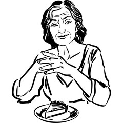 Elderly Woman Enjoying a Plate of Food