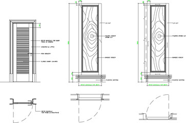 vector sketch illustration of the silhouette of a modern door design with a size scale.eps