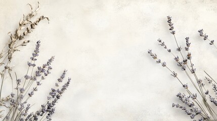 Fototapeta premium Delicate dry lavender stems and blossoms on light background for floral arrangement