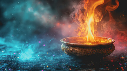 Vibrant traditional rituals featuring a burning bowl with fire showcasing cultural significance warmth and celebration in a captivating composition suitable for diverse marketing needs