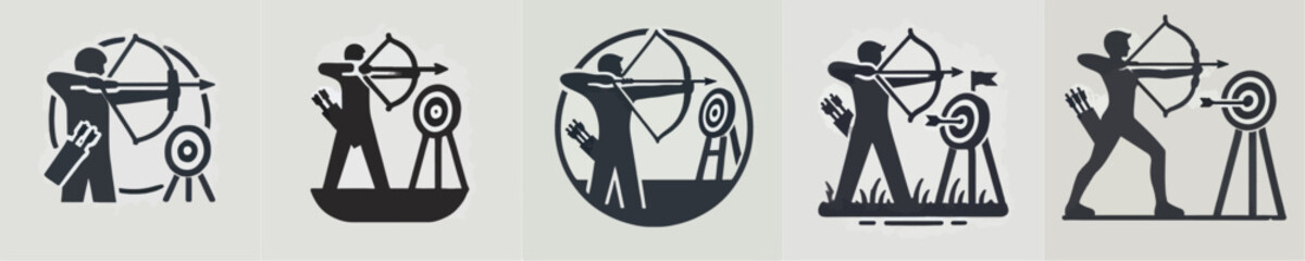 collection of character vector icons of a person practicing archery silhouette