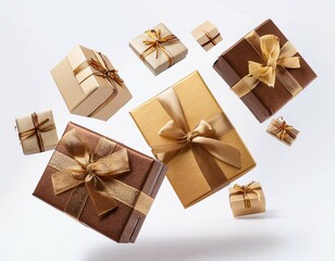 gift boxes floating in mid air isolated on white background