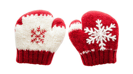 Cozy red and white mittens with snowflakes, a warm embrace for winter's chill two