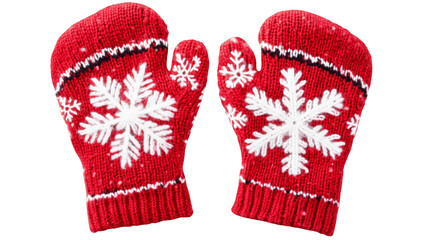 Cozy red mittens with delicate snowflakes, embrace the warmth of winter warm