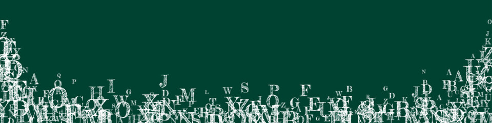 Scattered letters of latin alphabet. White chalk