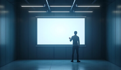 Fototapeta premium businessman standing in front of a blackboard
