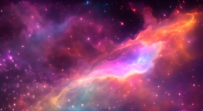 Nebula Dance the vibrant colors of a nebula, with the camera panning to showcase the swirling gases and dust forming new stars