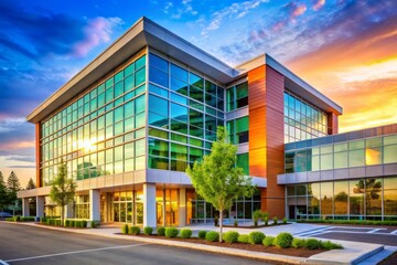 Fototapeta premium Modern Hospital Exterior - Healthcare Facility Facade, Rule of Thirds Composition