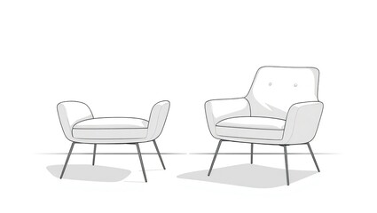 Modern Chair and Ottoman Set Design Illustration