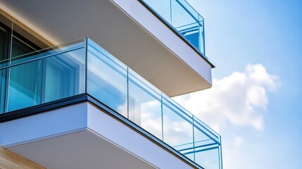 Modern Architecture: Glass Balconies Against a Blue Sky