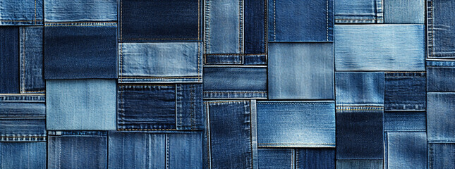 patchwork denim textures pattern background. a creative use for recycled material. Fashion design
