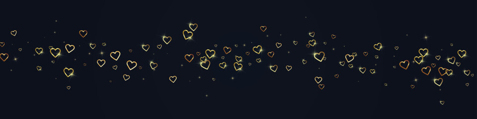 Gold hearts scattered on black background.
