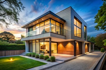 Fototapeta premium Modern Minimalist Home Exterior - Plus One Room Addition Architectural Photography