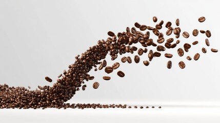 Falling coffee beans isolated on a white or transparent background, png