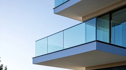Fototapeta premium Modern Glass Balcony Architecture: A Study in Minimalist Design