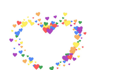 Rainbow colored scattered hearts. LGBT valentine