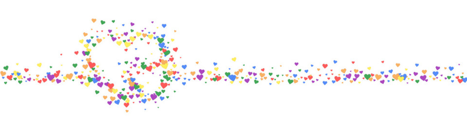 Rainbow colored scattered hearts. LGBT valentine