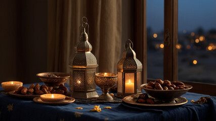 Naklejka premium a traditional Iftar items that symbolizes the spirit of Ramadan for background