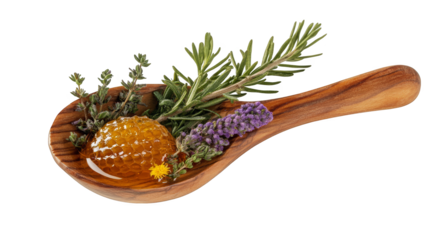 Aromatic lavender flowers in a rustic wooden spoon, natural beauty and tranquil relaxation for aromatherapy spa treatments