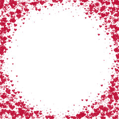 Red hearts scattered on white background.