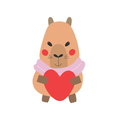 Capybara with heart vector illustration for Valentines day.