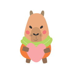 Capybara with heart vector illustration for Valentines day.