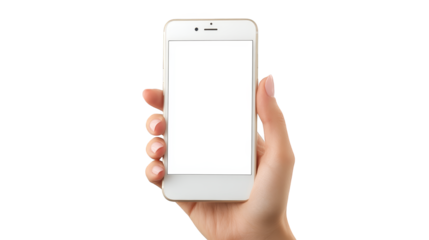 Hand holding white smartphone, mobile technology, communication, and digital connection in the modern era