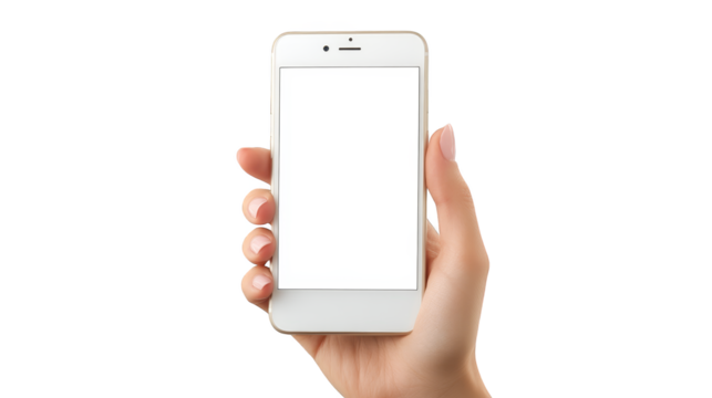 Hand holding white smartphone, mobile technology, communication, and digital connection in the modern era