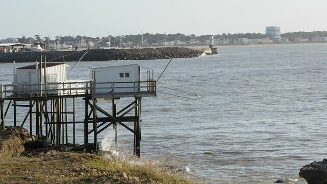 Fishing Hut (Carrelet) Moving Gently by the Ocean in Royan