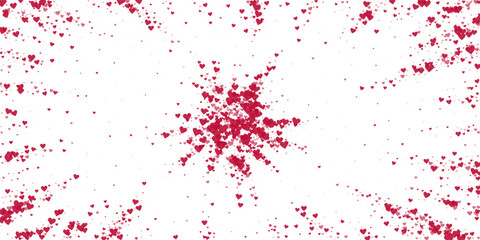 Red hearts scattered on white background.