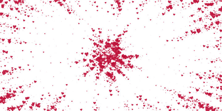 Red hearts scattered on white background.