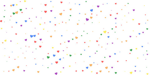 Rainbow colored scattered hearts. LGBT valentine