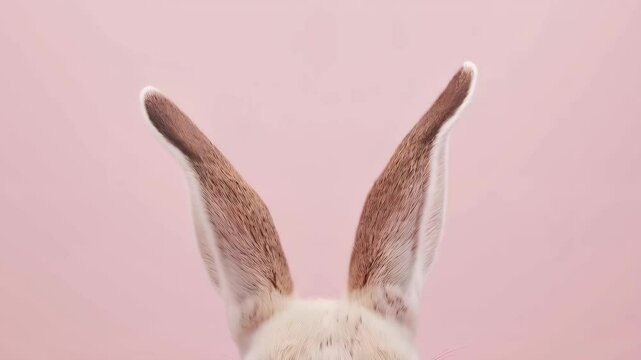A minimalist composition featuring only the ears of an Easter bunny against a soft pink background, symbolizing minimalism and simplicity in design.
