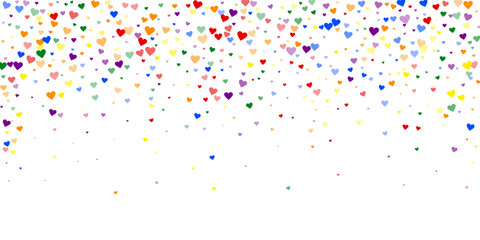 Rainbow colored scattered hearts. LGBT valentine
