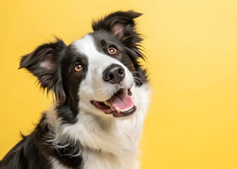 Fototapeta premium Happy Border Collie Against Yellow Background