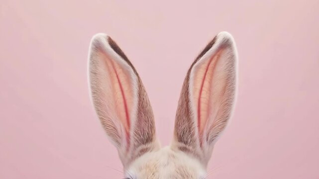 A minimalist composition featuring only the ears of an Easter bunny against a soft pink background, symbolizing minimalism and simplicity in design.